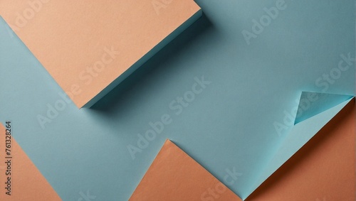 Abstract colored paper texture background. Minimal composition with geometric shapes and lines in pastel blue and