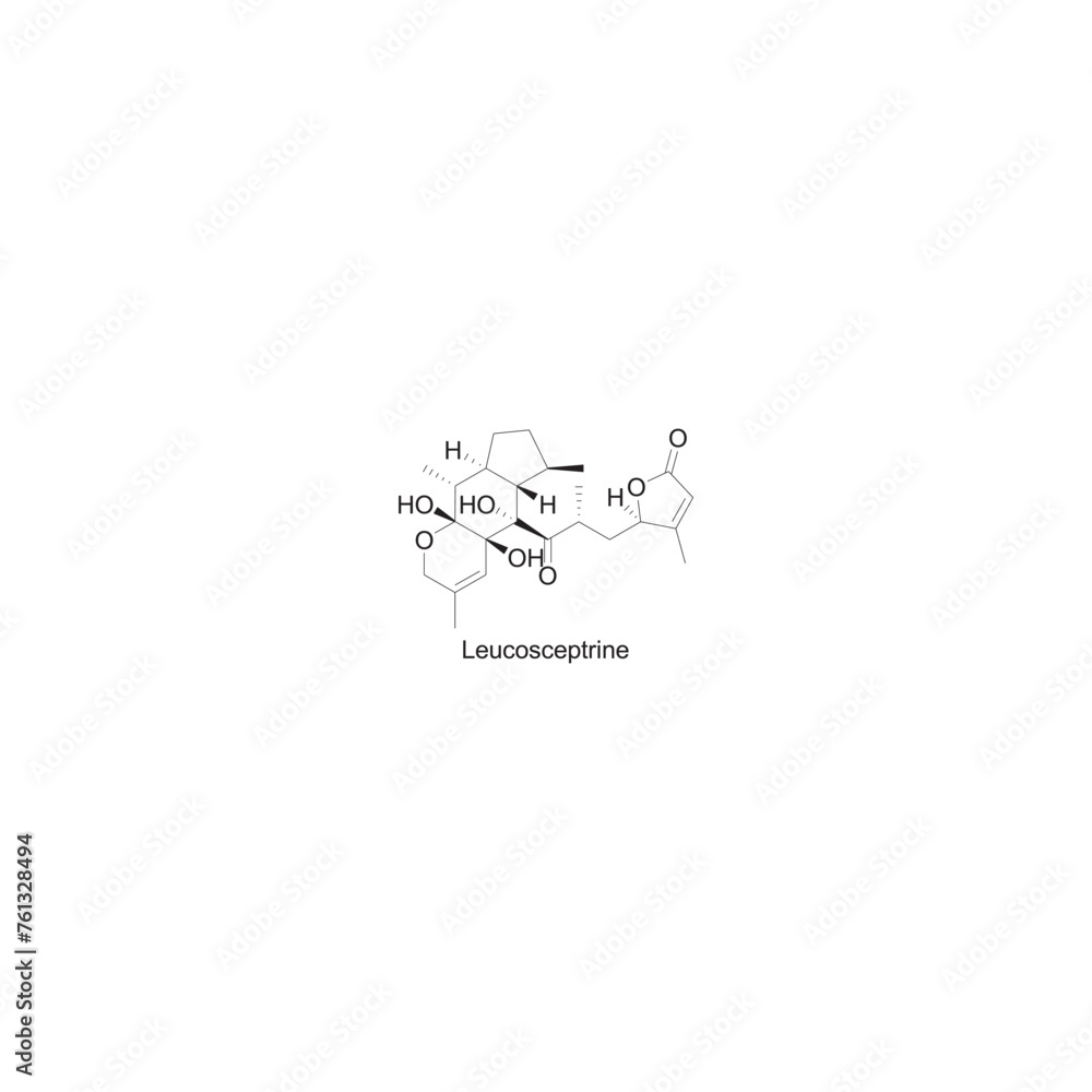 Leucosceptrine skeletal structure diagram.Sesterterpene compound molecule scientific illustration on white background.