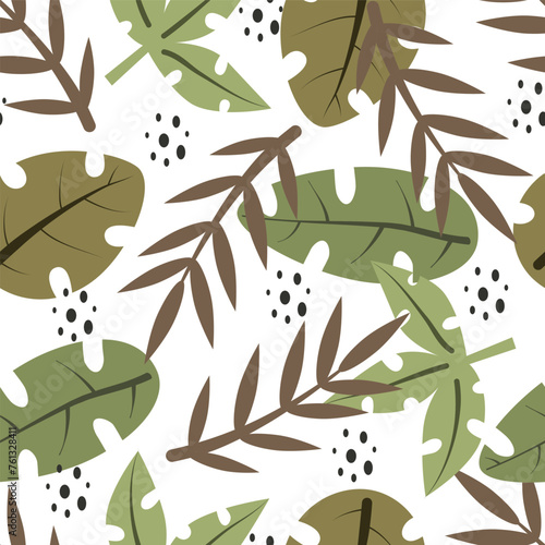 Seamless tropical pattern with leaves. Colorful vector, flat style. Jungle summer design for fabric, print, textile, wrapper.