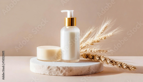 Trendy Background with Natural Cosmetic Skincare Bottle