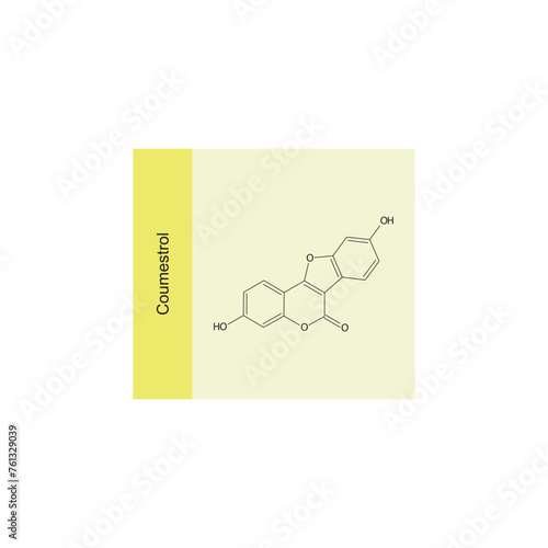 Coumestrol skeletal structure diagram.Isoflavanone compound molecule scientific illustration on yellow background. photo