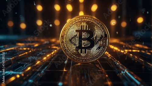 Golden bitcoins as a real metal coin. Crypto currency concept photo