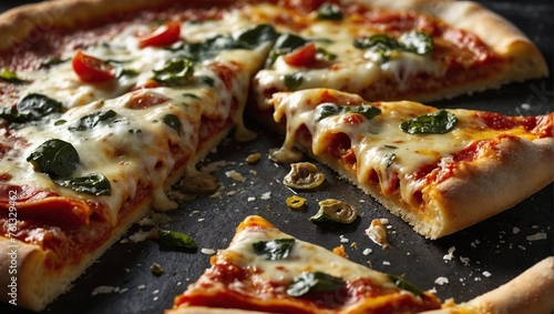 close up image of delicious pizza slices
