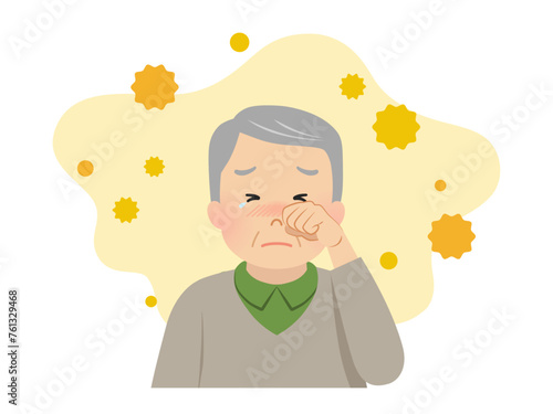 花粉症の症状が辛いシニア男性_ベクターイラスト