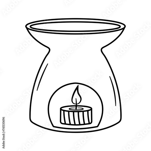 Aroma lamp with candle for SPA and aromatherapy. Hand drawn doodle vector illustration.
