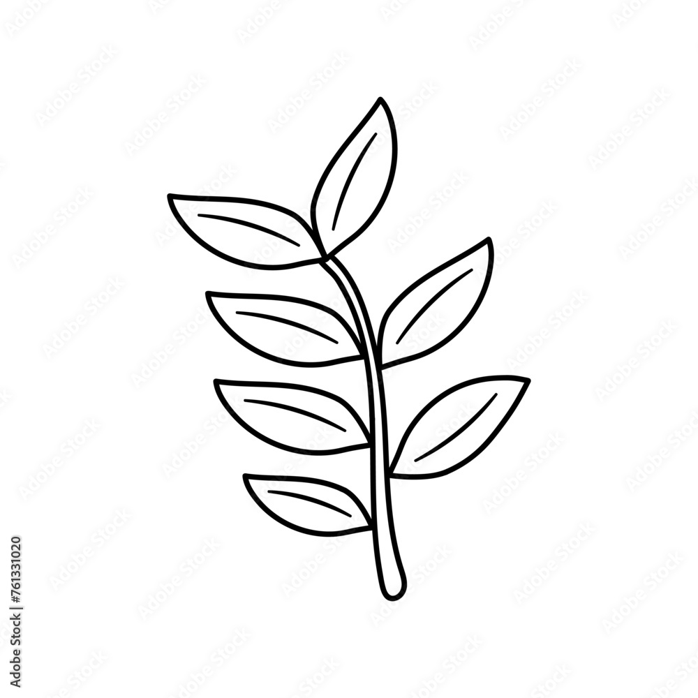 Twig with leaves. Hand drawn doodle vector illustration. Twig with leaves. Hand drawn doodle vector illustration.