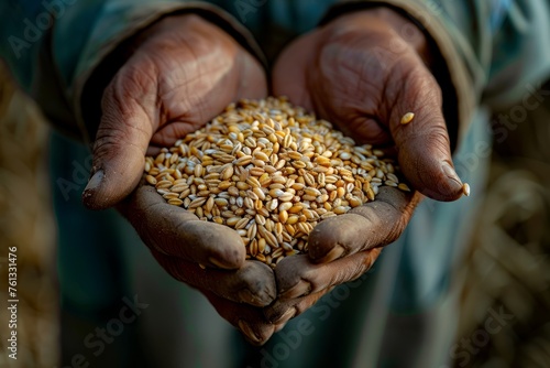 A person holds a handful of grain in their hands, showcasing the concept of a grain deal and food security © Ilia Nesolenyi