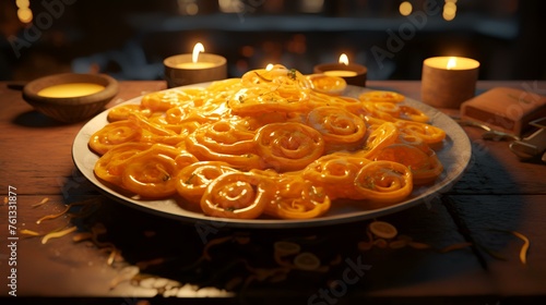 Candles in the dark in the shape of roses on a plate