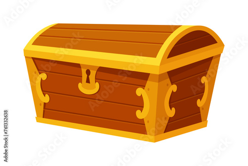 Chest. Game wooden antique box. Empty old wooden chest for gold treasure. Cartoon ancient container for pirates isolated vector icon on white