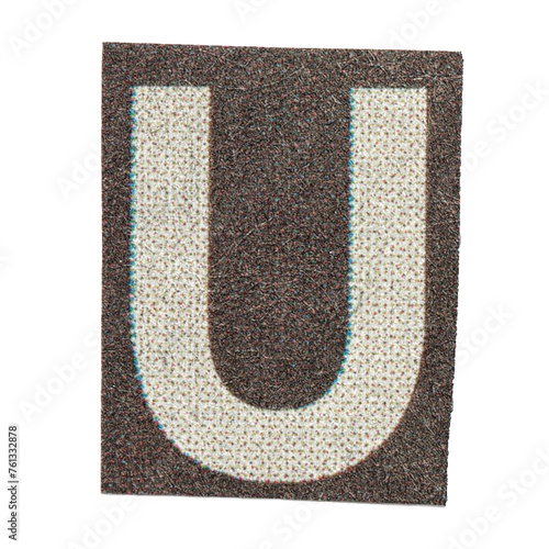 Buchstabe U einzeln aus Zeitung im Druck auf Papier, transparent freigestellt