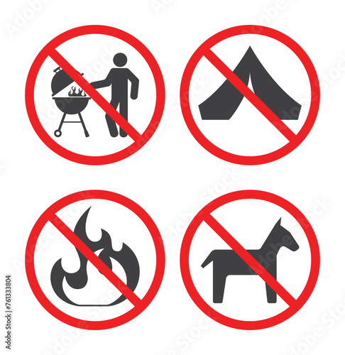 tourism stop warning sign icon set