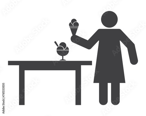 woman with icecream on table