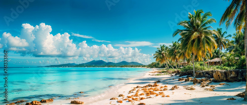 tropical beach, swaying palm trees © AlenKadr