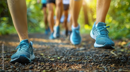 Group of People Walking Down Forest Trail
