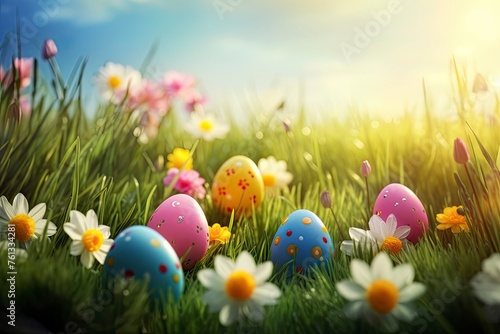 Easter background with copy space hyper realistic definition, 8K with generative ai