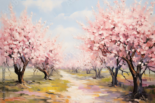 Spring California. Oil painting in impressionism style.