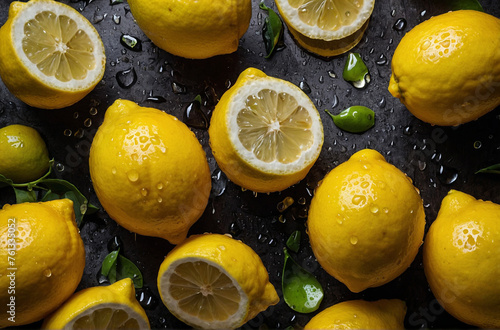overhead Shot of Lemons with visible water