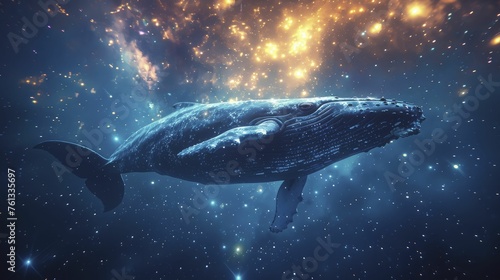 Explore the essence of wisdom in strategic business decisions with a whale silhouette under a celestial map. © Manyapha