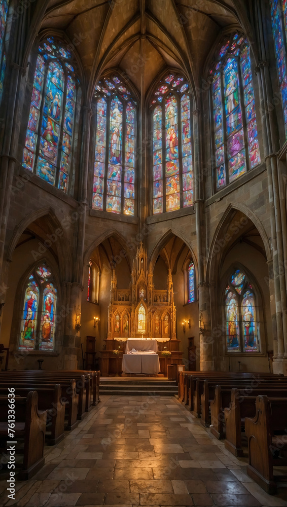 Morgenlicht in gotischer Kirche symbolisiert Heiligen Geist zu Pfingsten