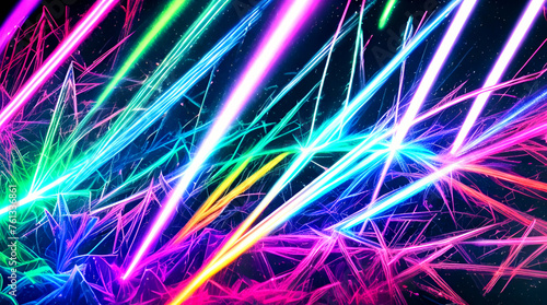 Abstract Light Art Background with Smokey Neon Bright Coloured Beams of Light