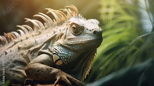 closeup of iguana with blur background