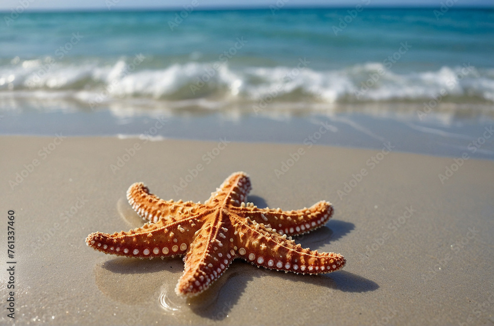 Starfish on the sand beach in clear sea water Summer Starfish on the sand beach in clear sea water Summer