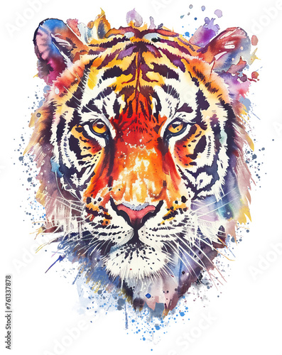 Watercolor Painting of Tiger, isolated on White Background. AI generated Illustration.