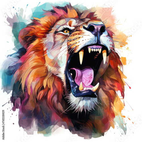 Watercolor Roaring Lion Illustration  Generative Ai