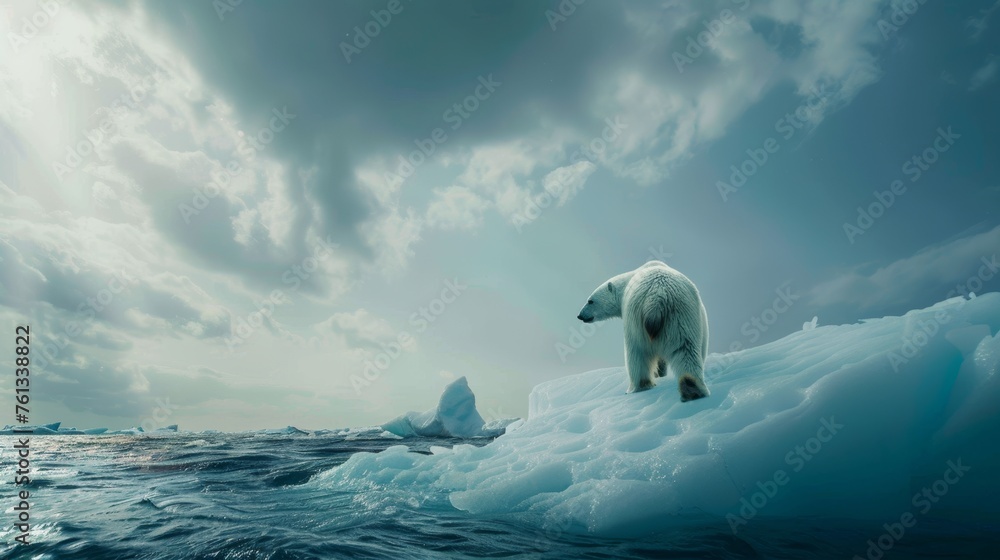 Wild Arctic: Solitary Polar Bear on Iceberg Scene.