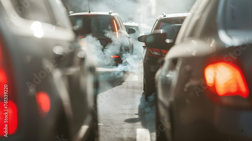 Transportation travel traffic jams on roads with air pollution, smoke from car exhaust pipes © DESIRED_PIC