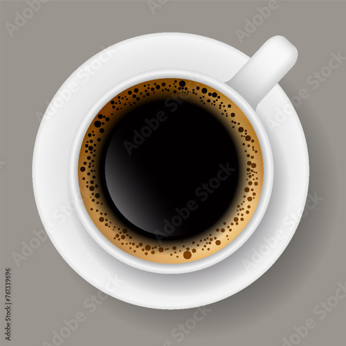 Coffee mug top view. Cappuccino espresso latte milk brown coffee vector realistic template