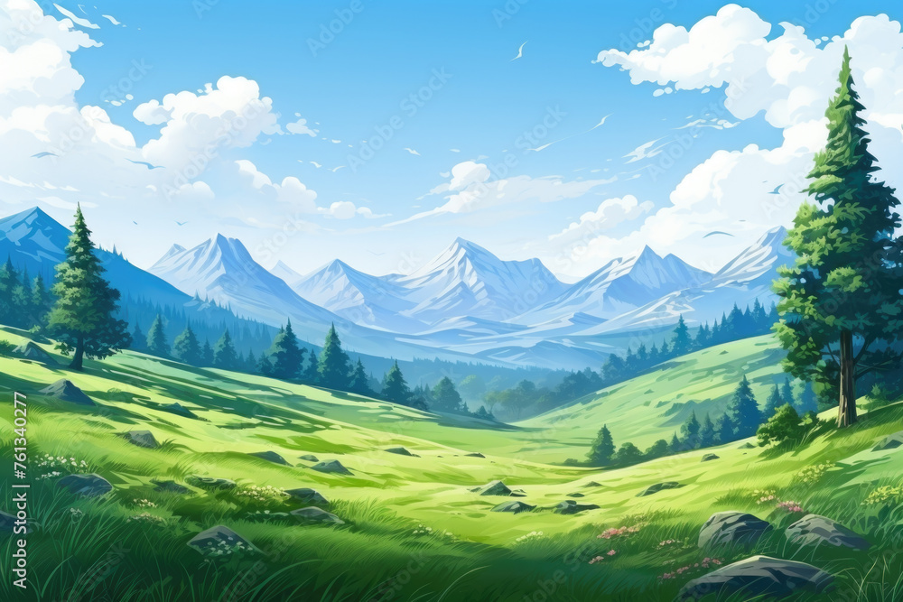 Fototapeta premium Beautiful mountain landscape with large tree in foreground