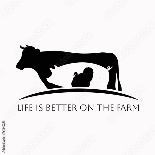 Farm animals vector pictogram logo label badge design illustration life is better on the farm