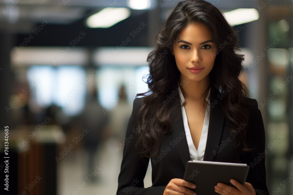 Woman in business suit holding tablet Woman in business suit holding tablet