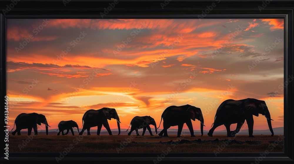 Sunset Elephant Parade in the Savannah