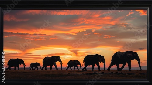 Sunset Elephant Parade in the Savannah © AnimalAI