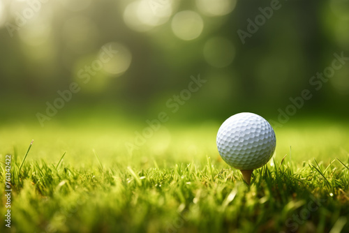 White golf ball is sitting on grassy field