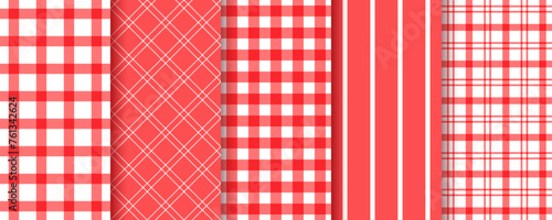 Table cloth pattern. Checkered plaid seamless texture. Gingham buffalo red tablecloth. Geometric vichy background. Set retro tartan textile prints. Picnic kitchen backdrop. Vector illustration.