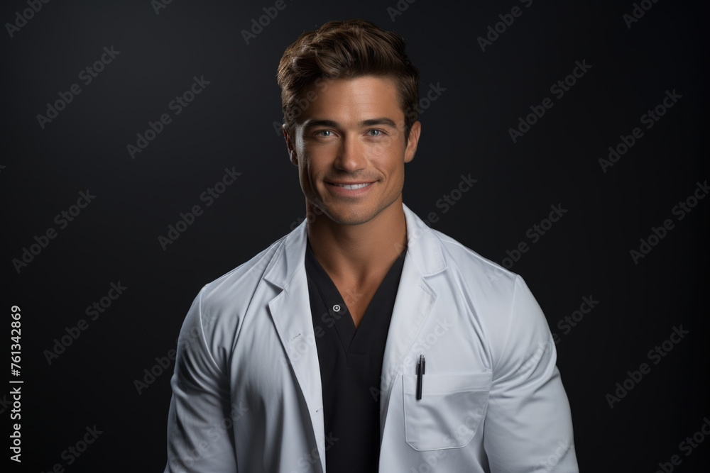 Obraz premium Man in white lab coat is smiling
