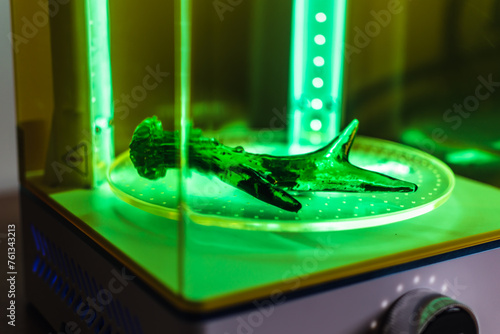 Canvas Print 3d resin printing of a deer antler turning in a cure machine using UV light