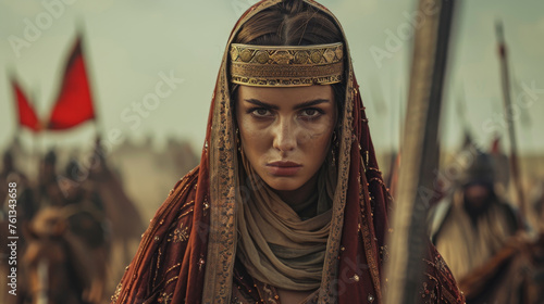 Baciyan, Ancient brave female ottoman warrior with traditonal armour clothing. photo