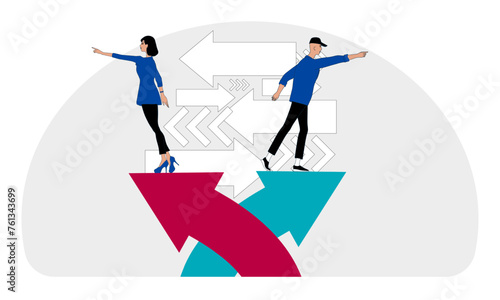 Conflict of opinions disagreement couple has contradiction strategies concept animation on white background