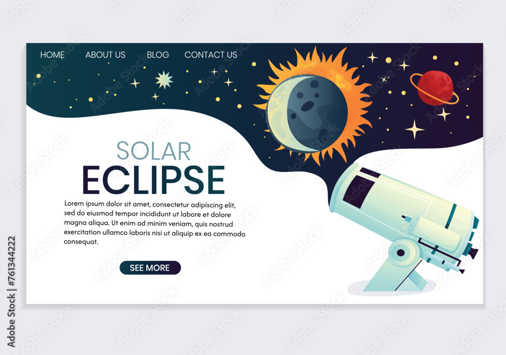 Landing page on the topic of solar eclipse. - obrazy, fototapety, plakaty 