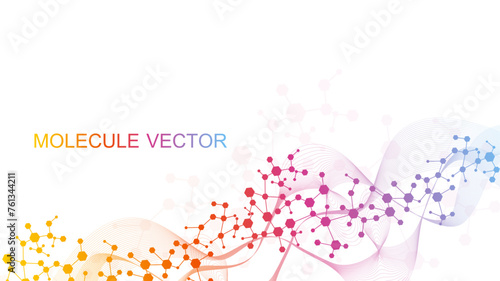 Modern scientific background with hexagons, lines and dots. Wave flow abstract background. Molecular structure for medical, technology, chemistry, science. Vector illustration