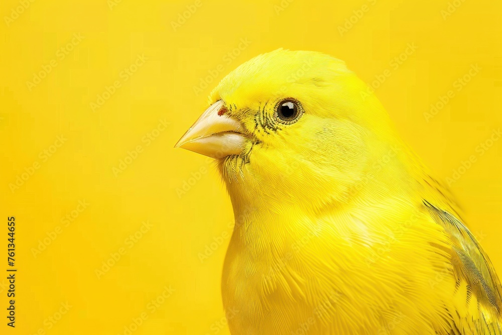Monochrome Elegance: Canary Bird's Portrait on Yellow Backdrop - Generative AI Monochrome Elegance: Canary Bird's Portrait on Yellow Backdrop - Generative AI