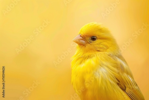 Monochrome Elegance: Canary Bird's Portrait on Yellow Backdrop - Generative AI