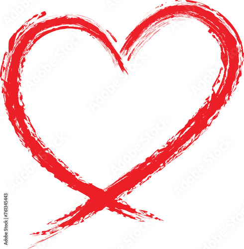 Grunge red love heart made of rough strokes isolated over white background for Valentines Day, wedding or other purpose. Hand drawing vector illustration.	
