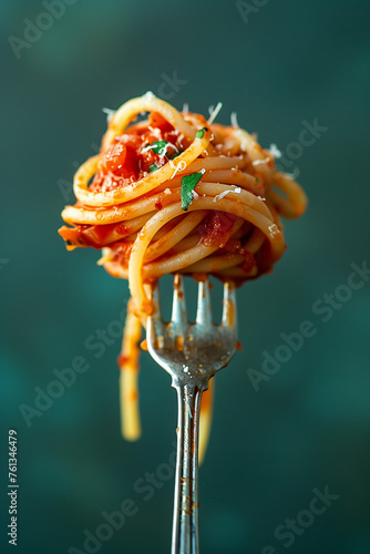 Wallpaper Mural Italian spaghetti twirled around on a fork with meaty bolognaise sauce, isolated against a graduated teal background with copyspace. Torontodigital.ca