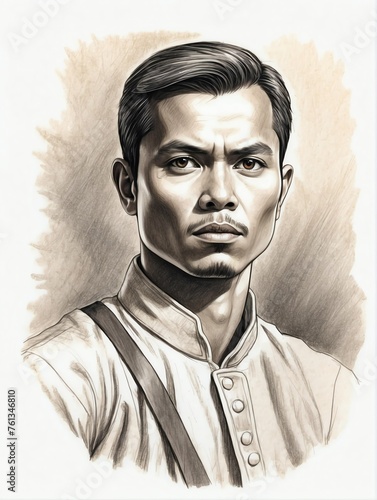 Andres Bonifacio hand drawn sketch portrait on plain white background from Generative AI