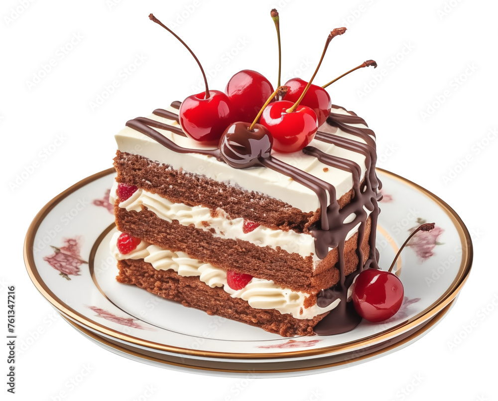 Slice of cake with cherries on a plate Slice of cake with cherries on a plate